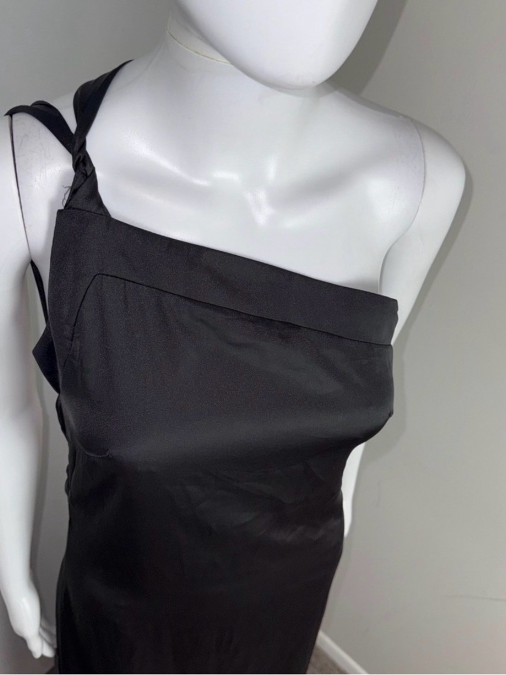 Commense Black Satin One Shoulder Backless Maxi Dress Evening Gown Minimalist - Picture 8 of 12